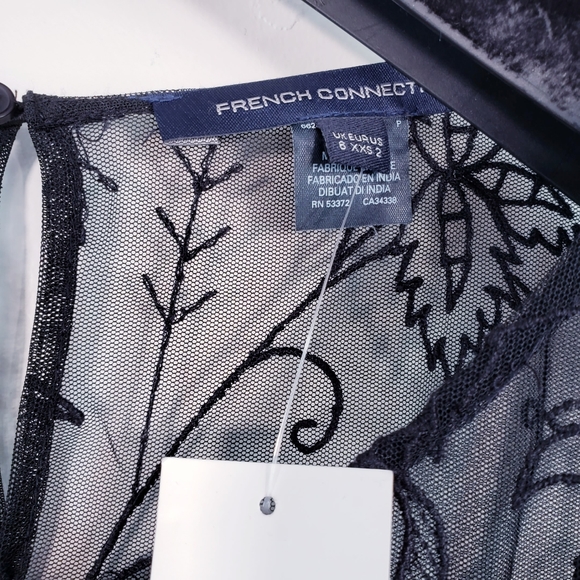 $248 NWT FRENCH CONNECTION Women's Black Maxi Dress 2 XS Pemba Stitch Sheer Sexy - Picture 7 of 13